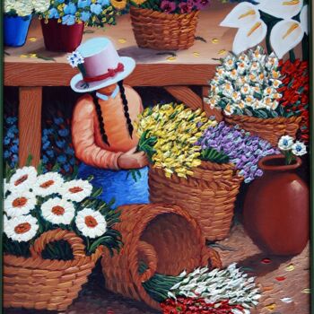 "Girl on flower mark…" başlıklı Tablo Sjoerd Nienhuys tarafından, Orijinal sanat, Petrol