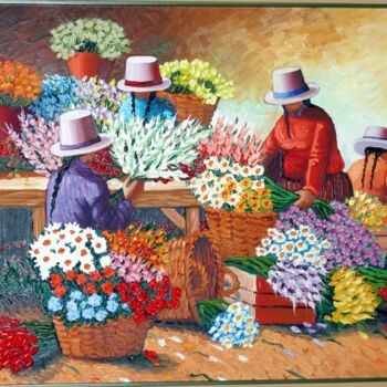 "4 women in flower m…" başlıklı Tablo Sjoerd Nienhuys tarafından, Orijinal sanat, Petrol Ahşap Sedye çerçevesi üzerine monte…