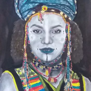 Peinture intitulée "Ethnique" par Soukaina El Idrissi, Œuvre d'art originale, Graphite