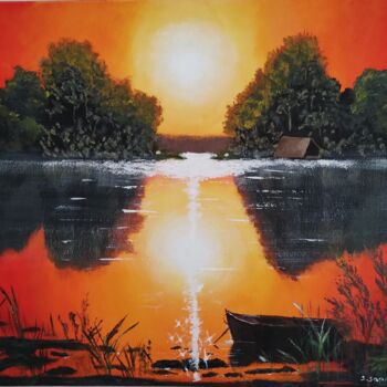 Pintura titulada "Coucher soleil sur…" por Skylinepainting, Obra de arte original, Acrílico Montado en Bastidor de camilla d…