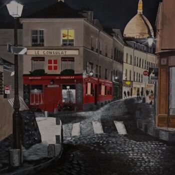 Pintura intitulada "Paris Montmartre la…" por Skylinepainting, Obras de arte originais, Acrílico Montado em Armação em madei…