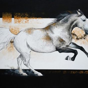 「Horse running paint…」というタイトルの絵画 Skyzune Artによって, オリジナルのアートワーク, アクリル