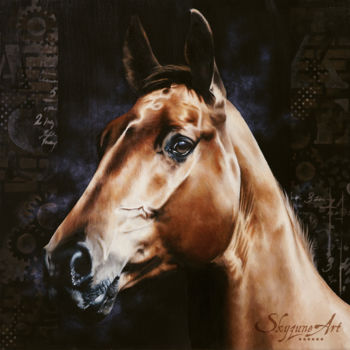 Peinture intitulée "Golden horse painti…" par Skyzune Art, Œuvre d'art originale, Huile Monté sur Châssis en bois
