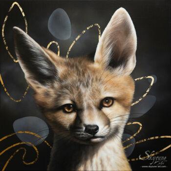 Pintura titulada "Sand fox painting a…" por Skyzune Art, Obra de arte original, Oleo Montado en Bastidor de camilla de madera
