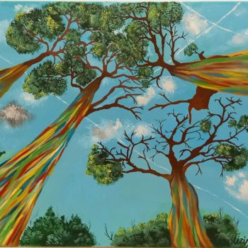 Malarstwo zatytułowany „Eucalipto arcoiris” autorstwa Irina Ibragimova, Oryginalna praca, Olej Zamontowany na Drewniana rama…