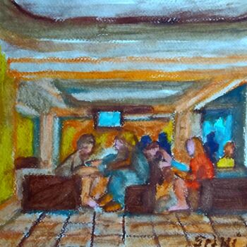 Malerei mit dem Titel "Dans le foyer" von Slobodan Spasojevic (Spaki), Original-Kunstwerk, Pastell