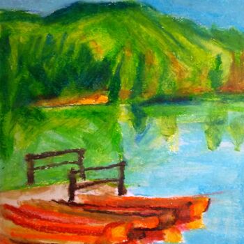Malerei mit dem Titel "Lac de montagne" von Slobodan Spasojevic (Spaki), Original-Kunstwerk, Pastell