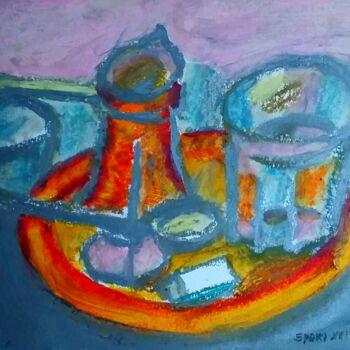 Painting titled "Set/cafe, ratluk, e…" by Slobodan Spasojevic (Spaki), Original Artwork, Pastel