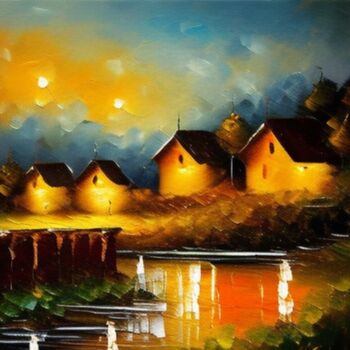 Artes digitais intitulada "Lake houses" por Slobodanka Ivancevic, Obras de arte originais, Imagem gerada por IA