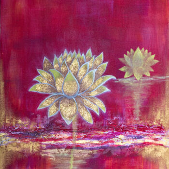 Schilderij getiteld "Golden Lotus" door Smiitaa Chatterjee, Origineel Kunstwerk, Acryl