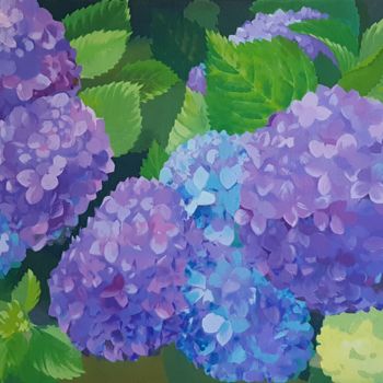 Painting titled "Blue hydrangies" by Irina Smirnova, Original Artwork, Acrylic