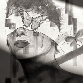 Drawing titled "L’Effet papillon" by Sml Lucas, Original Artwork, Graphite