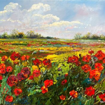Painting titled "Poppy fields" by Svetlana Snezhko, Original Artwork, Oil