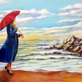 Malerei mit dem Titel "Le parapluie rouge" von Snop, Original-Kunstwerk, Acryl