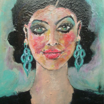 Painting titled "La fille au regard…" by Soffya, Original Artwork, Acrylic