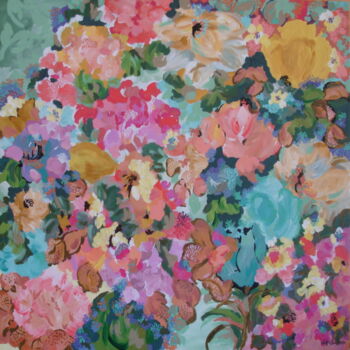 Painting titled "Falando com as flor…" by Sofia Brochado, Original Artwork, Acrylic