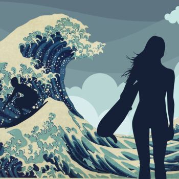 Цифровое искусство под названием "The big wave" - Sofialain, Подлинное произведение искусства, Цифровой коллаж