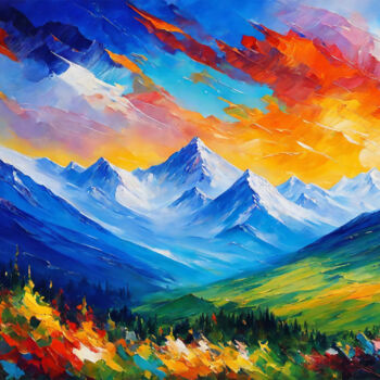 Schilderij getiteld "Mountain sunrise la…" door Sol, Origineel Kunstwerk, Olie