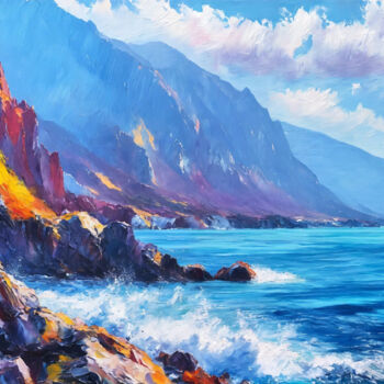 Painting titled "Mountains and sea." by Sol, Original Artwork, Oil