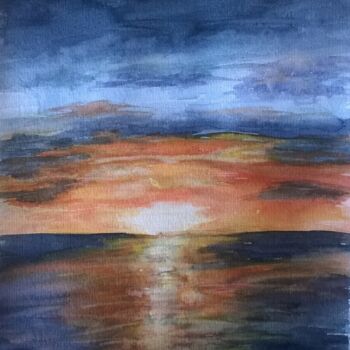 Painting titled "Tramonto sul mare 2" by Solange Esposito (SEsposito), Original Artwork, Watercolor