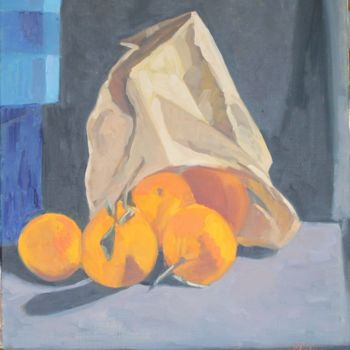 Peinture intitulée "Sac d'oranges renve…" par Chéker, Œuvre d'art originale, Huile Monté sur Châssis en bois
