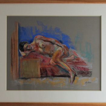 Pintura intitulada "Nu couché 1" por Chéker, Obras de arte originais, Pastel