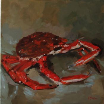 Painting titled "L'Araignée de Mer" by Chéker, Original Artwork, Oil Mounted on Wood Stretcher frame