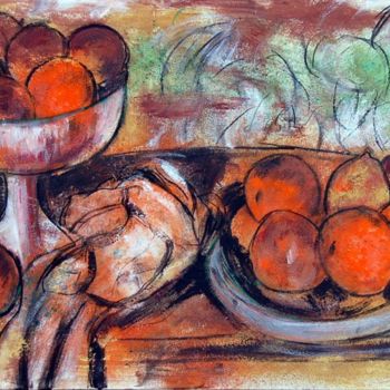 Painting titled "BODEGON CON NARANJA…" by Soledad Fernandez, Original Artwork