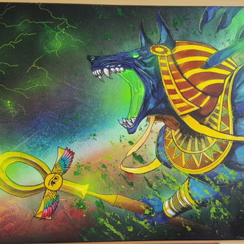 Painting titled "#84 - Anubis" by Soma, Original Artwork, Acrylic