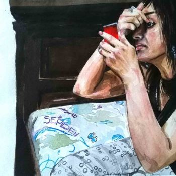 Peinture intitulée "MAKEUP" par Somayeh Faal, Œuvre d'art originale, Aquarelle