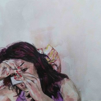 Painting titled "tweezers" by Somayeh Faal, Original Artwork, Watercolor