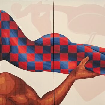 「Dancing Couple 1」というタイトルの絵画 Sonaly Gandhiによって, オリジナルのアートワーク, アクリル ウッドストレッチャーフレームにマウント