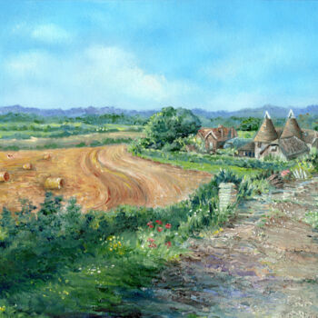 Картина под названием "An Oast House Farm…" - Sonia Finch, Подлинное произведение искусства, Масло Установлен на картон