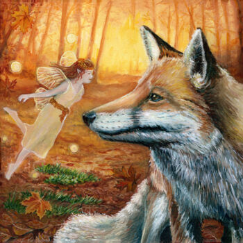 Malarstwo zatytułowany „Autumn Fairy Whispe…” autorstwa Sonia Finch, Oryginalna praca, Olej Zamontowany na Drewniana rama no…