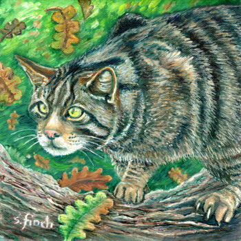 Painting titled "Spirit of Wildcat" by Sonia Finch, Original Artwork, Oil Mounted on Wood Stretcher frame