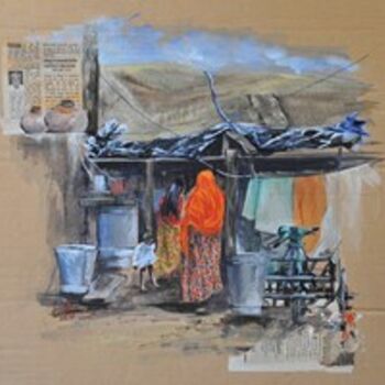 Peinture intitulée "La vie ici, Jaipur" par Sonia Privat, Œuvre d'art originale, Huile