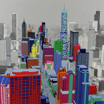 绘画 标题为“Chicago View” 由Sophia Heeres, 原创艺术品, 丙烯 安装在铝上