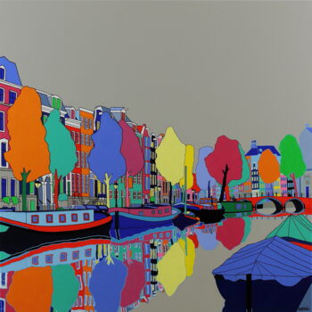 Painting titled "Prinsengracht (Amst…" by Sophia Heeres, Original Artwork, Acrylic Mounted on Aluminium