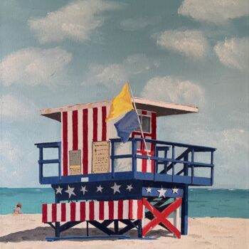 Pintura intitulada "Miami plage" por Sophie Cousineau, Obras de arte originais, Óleo Montado em Armação em madeira