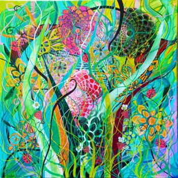 Peinture intitulée "Abstraction florale" par Sophie Nigen, Œuvre d'art originale, Acrylique Monté sur Châssis en bois