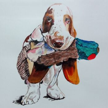 제목이 "Bassethound dog"인 미술작품 Sosokumsiashvili로, 원작, 아크릴