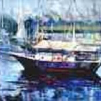 Painting titled "Barco na Marina" by Sousa Rodrigues, Original Artwork, Oil