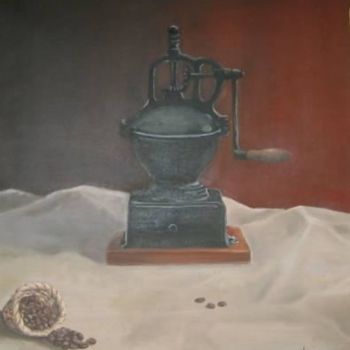 Painting titled "Café" by Spacio A, Original Artwork, Oil