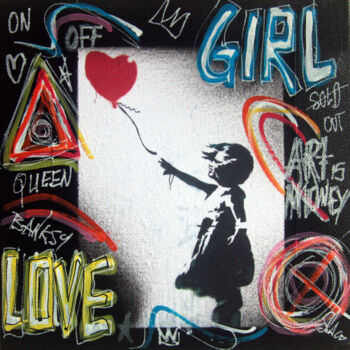 Картина под названием "SPACO Banksy  girl…" - Spaco, Подлинное произведение искусства, Коллажи Установлен на Деревянная рама…