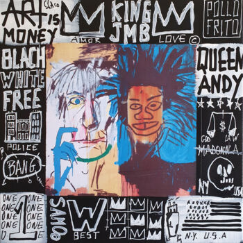Painting titled "SPACO Basquiat VS W…" by Spaco, Original Artwork, Collages Mounted on Wood Stretcher frame