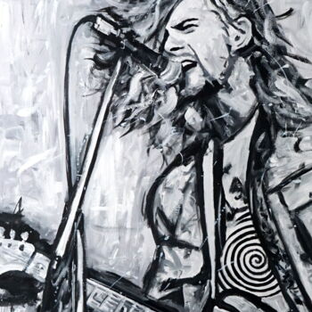 Painting titled "Kurt Cobain" by Stach, Original Artwork, Oil Mounted on Wood Stretcher frame
