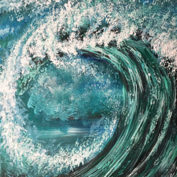 Schilderij getiteld "WAVE" door Natalia Stanova, Origineel Kunstwerk, Olie Gemonteerd op Frame voor houten brancard