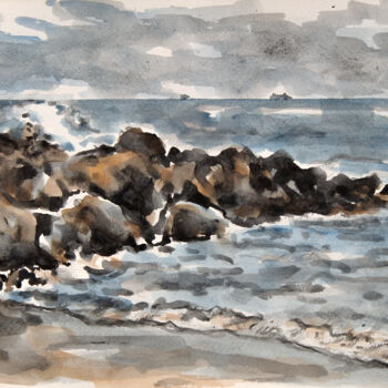 Painting titled "Seascape" by Stanimir Stoykov, Original Artwork, Watercolor