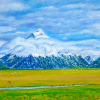 Ζωγραφική με τίτλο "Mt. Cook Cattle" από Stan Sweeney, Αυθεντικά έργα τέχνης