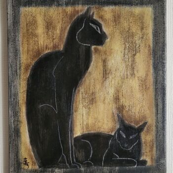 Pittura intitolato "Les chats de Nam" da Stefan, Opera d'arte originale, Pastello Montato su Telaio per barella in legno